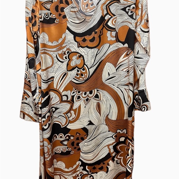 Mamoni Italian Silk V Neck Dress w 2 pockets in Bronze White & Black Size 40 EUC - Picture 4 of 9